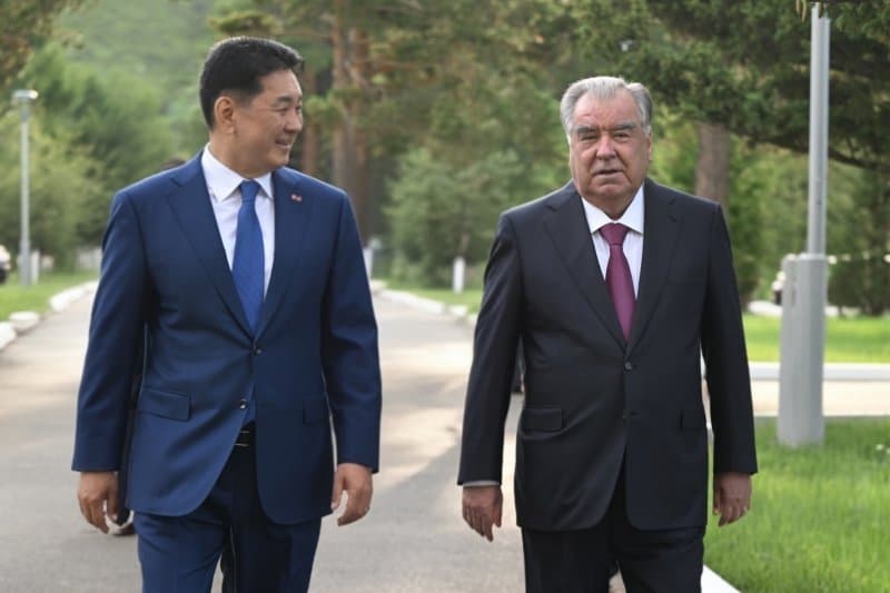 The Heads of State of Tajikistan and Mongolia, Emomali Rahmon and Ukhnaagiin Khürelsükh, Plant a Tree of Friendship